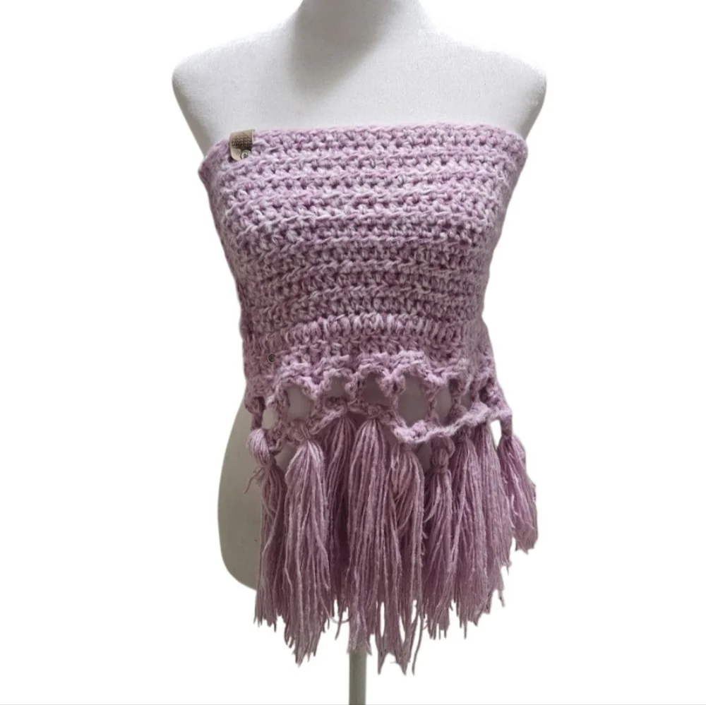 Hand Crafted Crochet 2-piece Set Fringe Scarf & Winter beanie Purple chunky knit